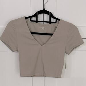 Aerie V-Neck Crop Top - Taupe - NWT - S